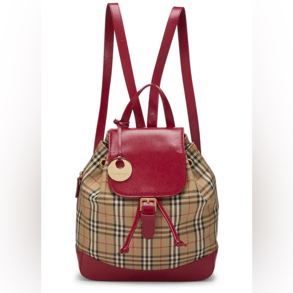 Burberry Red and Cream Backpack with Iconic Check Pattern